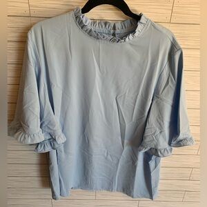 Myosotis Light Blue Ruffle Neck & Sleeve Women's Top boutique